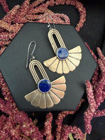 Bronze & Lapis Fan Earrings