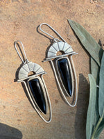 Black Onyx & Silver Fan Dangles