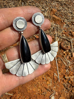 Black Onyx & Silver Fan Earrings