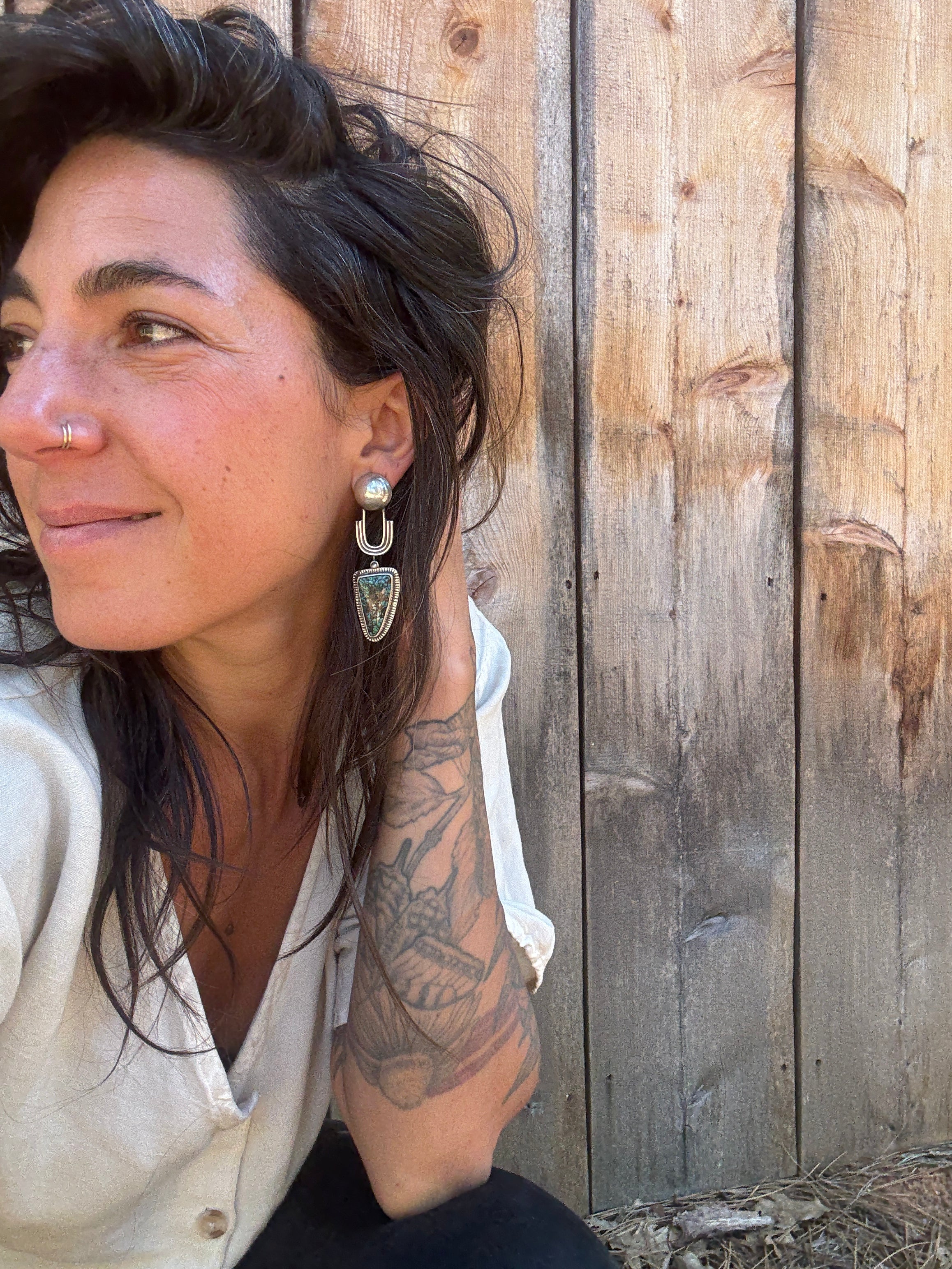 Turquoise Fill Moon Arch Earrings