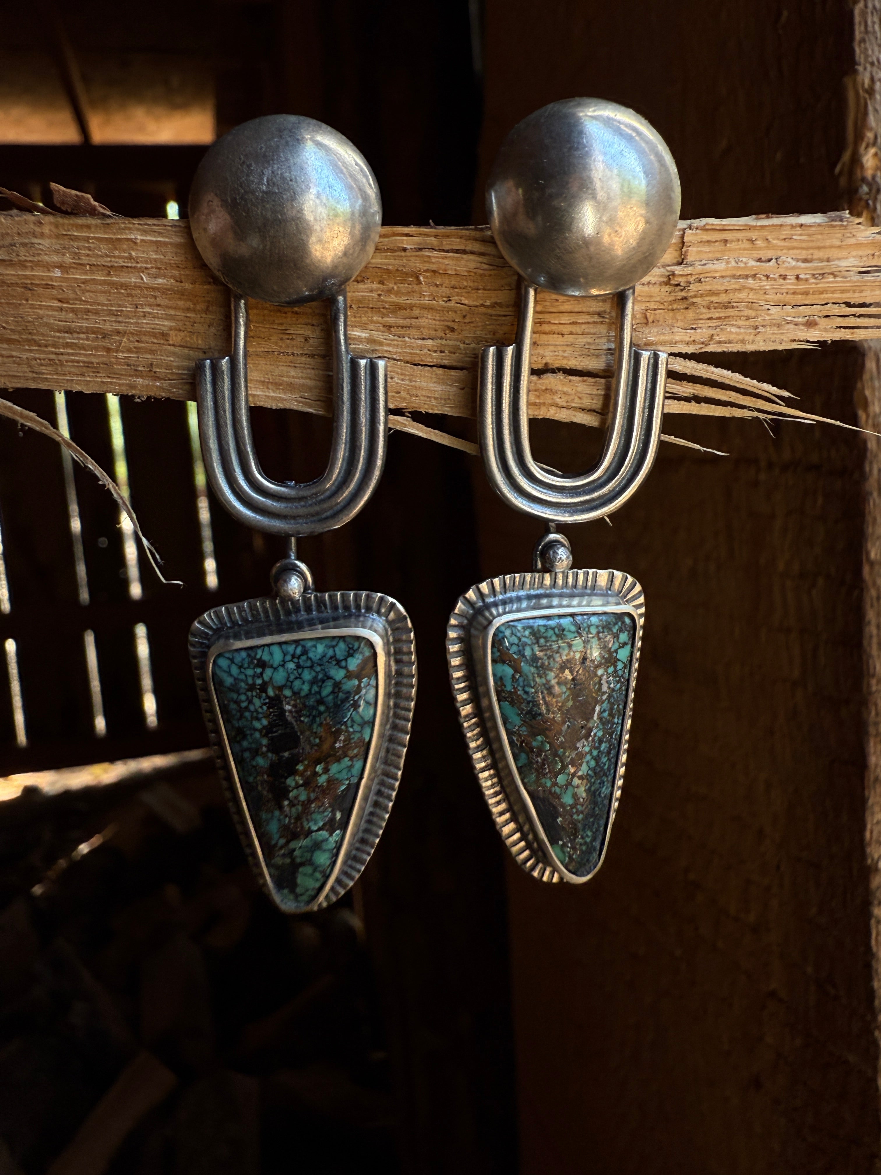 Turquoise Fill Moon Arch Earrings