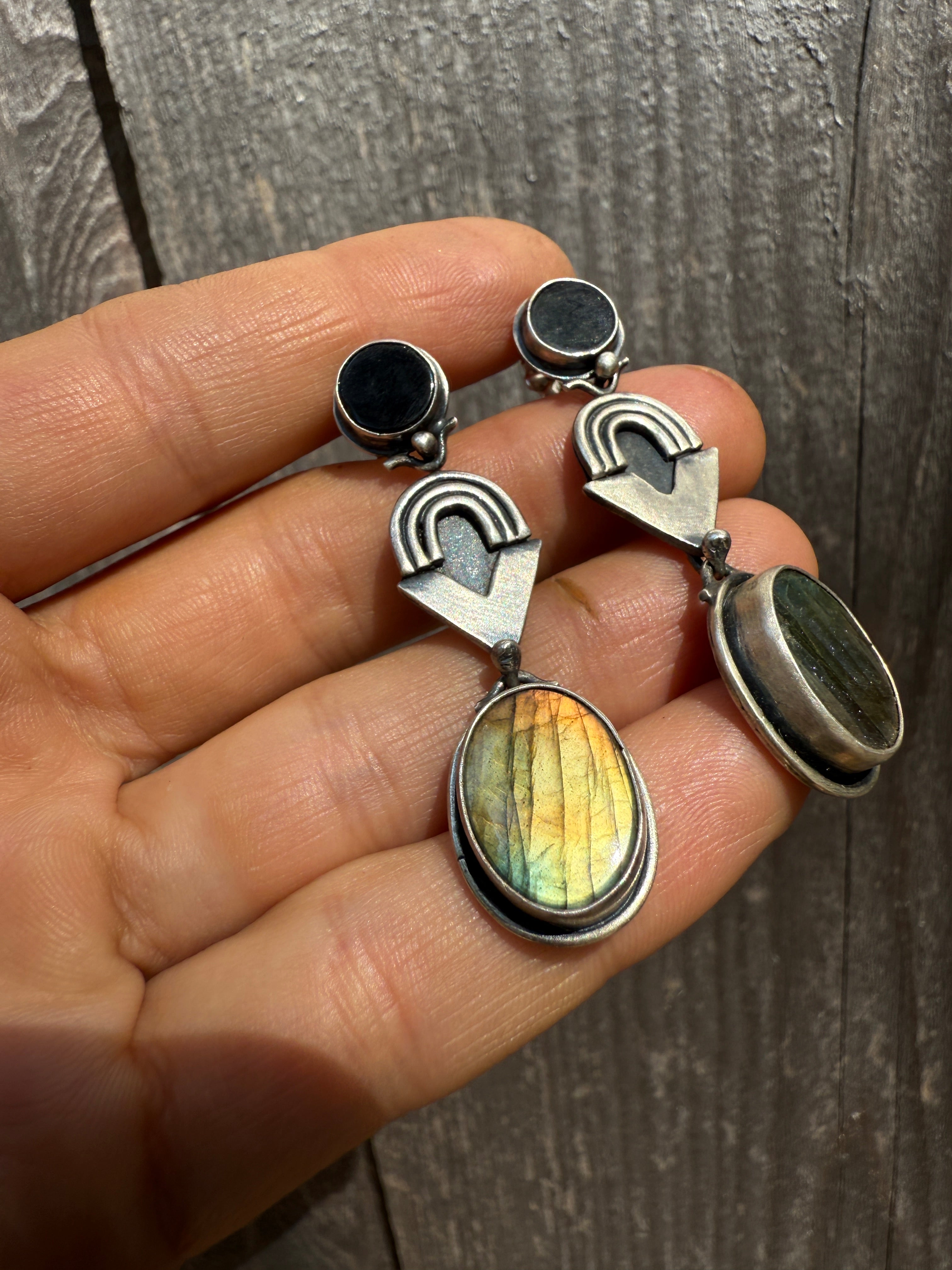 Black Onyx & Labradoite Post Dangles
