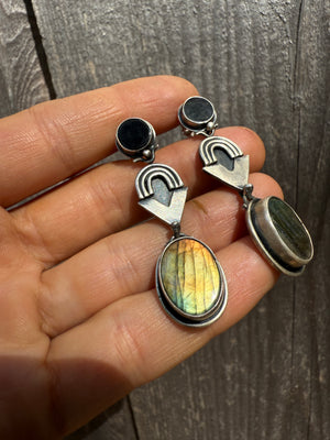 Black Onyx & Labradoite Post Dangles