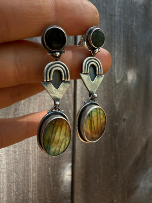 Black Onyx & Labradoite Post Dangles