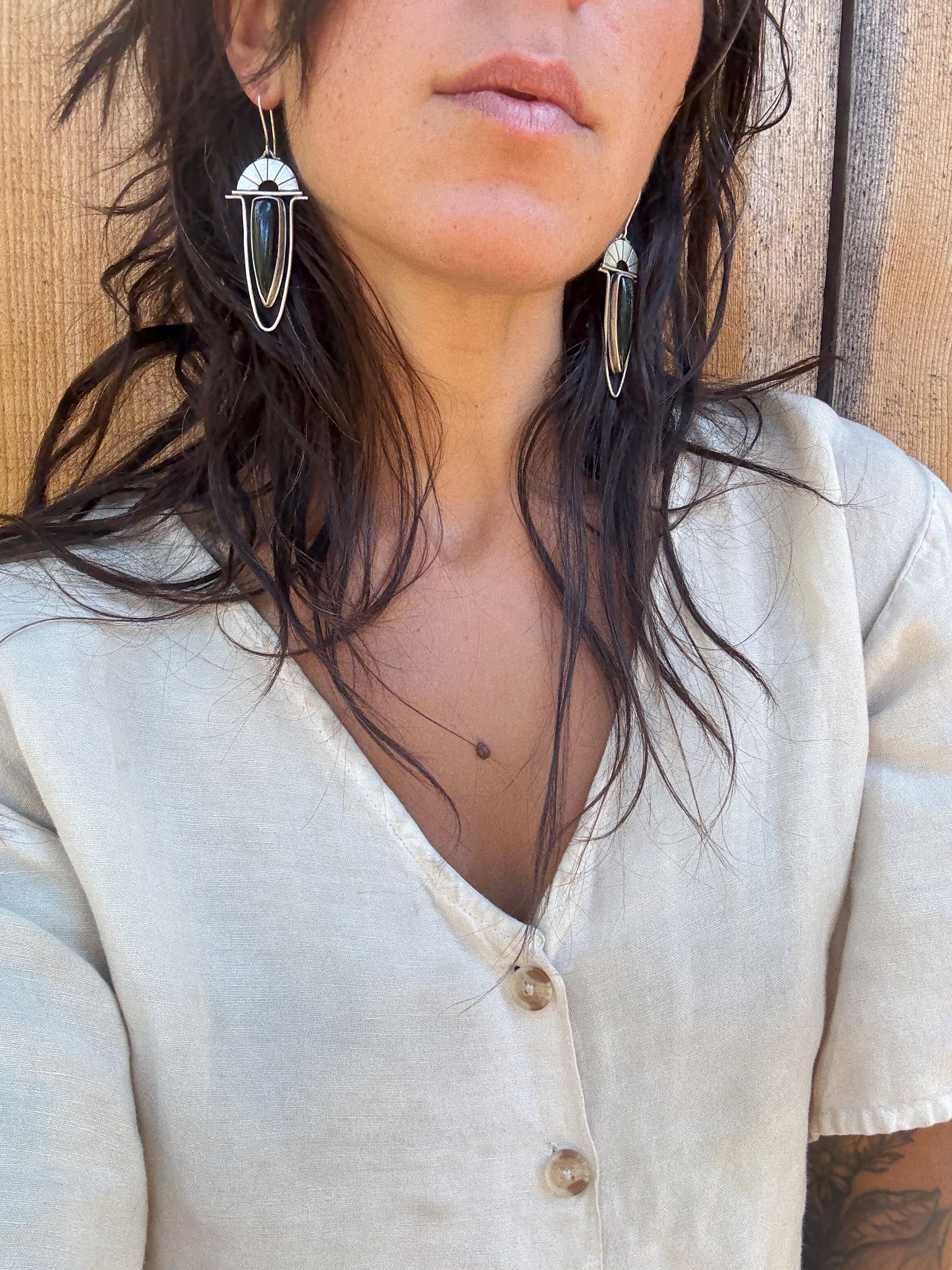 Black Onyx & Silver Fan Dangles