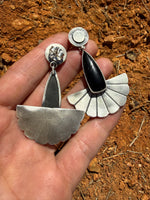 Black Onyx & Silver Fan Earrings