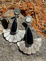 Black Onyx & Silver Fan Earrings