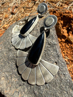 Black Onyx & Silver Fan Earrings