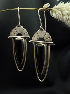 Black Onyx & Silver Fan Dangles