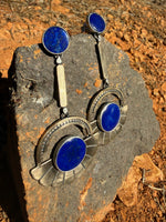 Double Lapis Talisman Earrings // Silver, Bronze & Lapis
