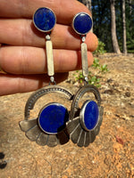 Double Lapis Talisman Earrings // Silver, Bronze & Lapis