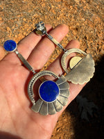 Double Lapis Talisman Earrings // Silver, Bronze & Lapis