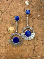 Double Lapis Talisman Earrings // Silver, Bronze & Lapis