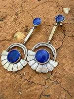 Double Lapis Talisman Earrings // Silver, Bronze & Lapis