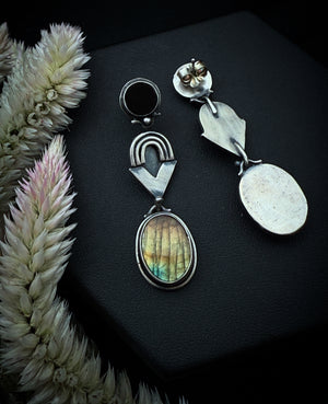 Black Onyx & Labradoite Post Dangles