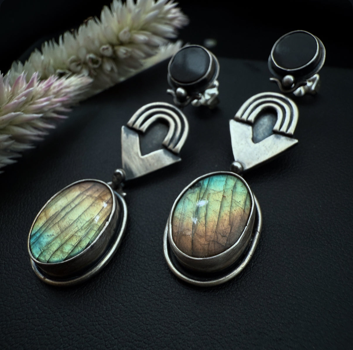 Black Onyx & Labradoite Post Dangles
