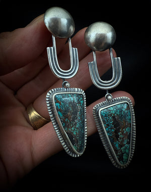 Turquoise Fill Moon Arch Earrings