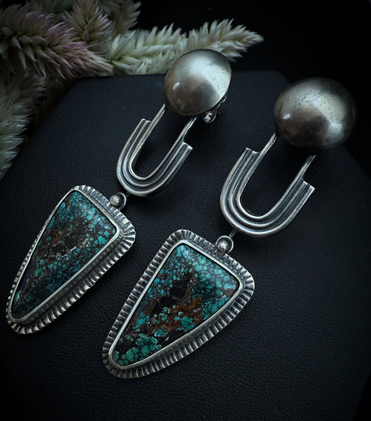 Turquoise Fill Moon Arch Earrings