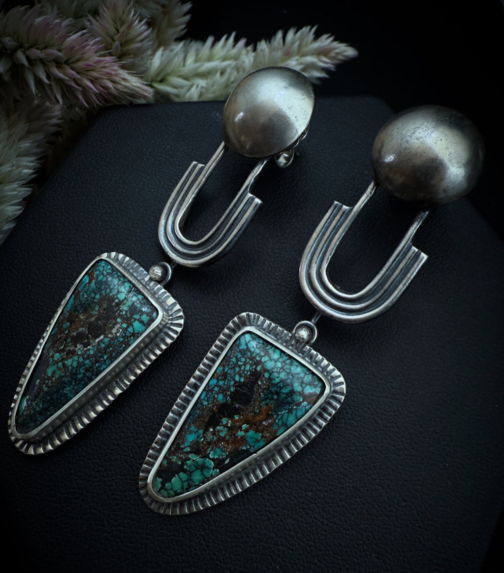 Turquoise Fill Moon Arch Earrings