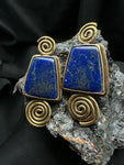 Lapis Lazuli and Brass Spiral Post Earrings