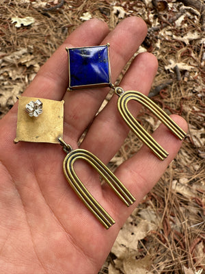 Lapis Lazuli & Brass Post Arch Earrings // Short