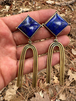 Lapis & Brass Post Arch Earrings // Long