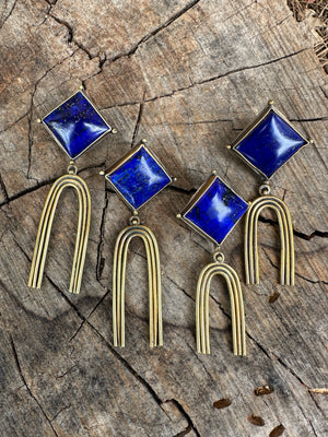 Lapis & Brass Post Arch Earrings // Long