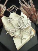 Black Onxy & Silver Anchor Earrings